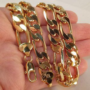 Men's 18K Yellow Gold Filled Figaro Chain Necklace  20" 10mm Gift Stamped MR